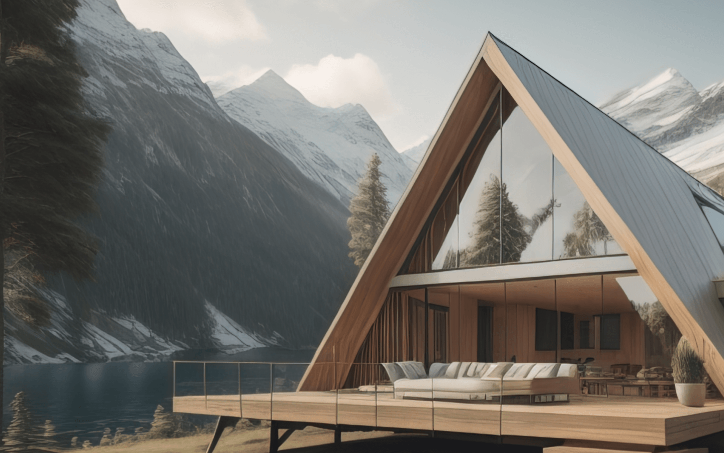 Mountains and forests with two cabins